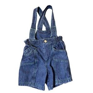 Vintage 90s Tow Away Zone Boys 3T Denim Overalls Shorts Green Stitching